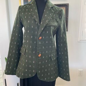 Green Patterned Blazer with Wooden Buttons